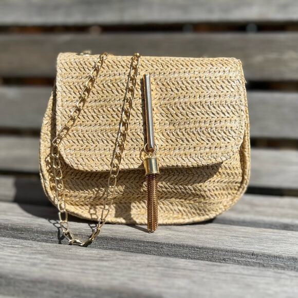 Straw with Golden Details Mini Crossbody Bag - Picture 1 of 4